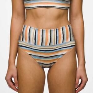 Prana Aurelia Swim Bottom Womens Small Water Stripe Bikini Brief Beach Vacation